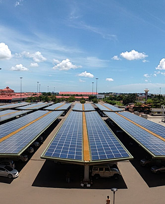 Technicians installing solar panels